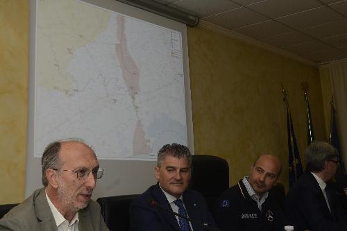 Intervento del vicepresidente della Regione FVG e assessore alla Protezione civile, Riccardo Riccardi (nella foto: primo da sinistra) alla presentazione dell’esercitazione internazionale di protezione civile per rischio alluvione - Latisana 01/06/2018